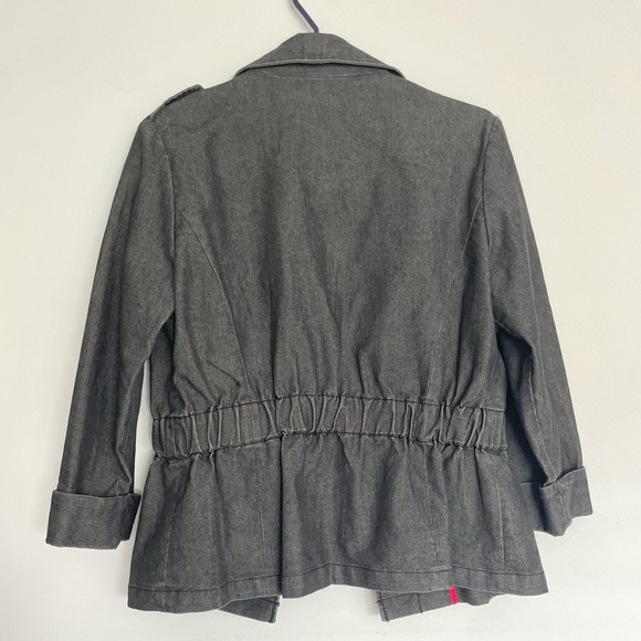 Larry Levine Stretch Dark Gray Denim Peplum Waist Band Jacket - Picture 3 of 6